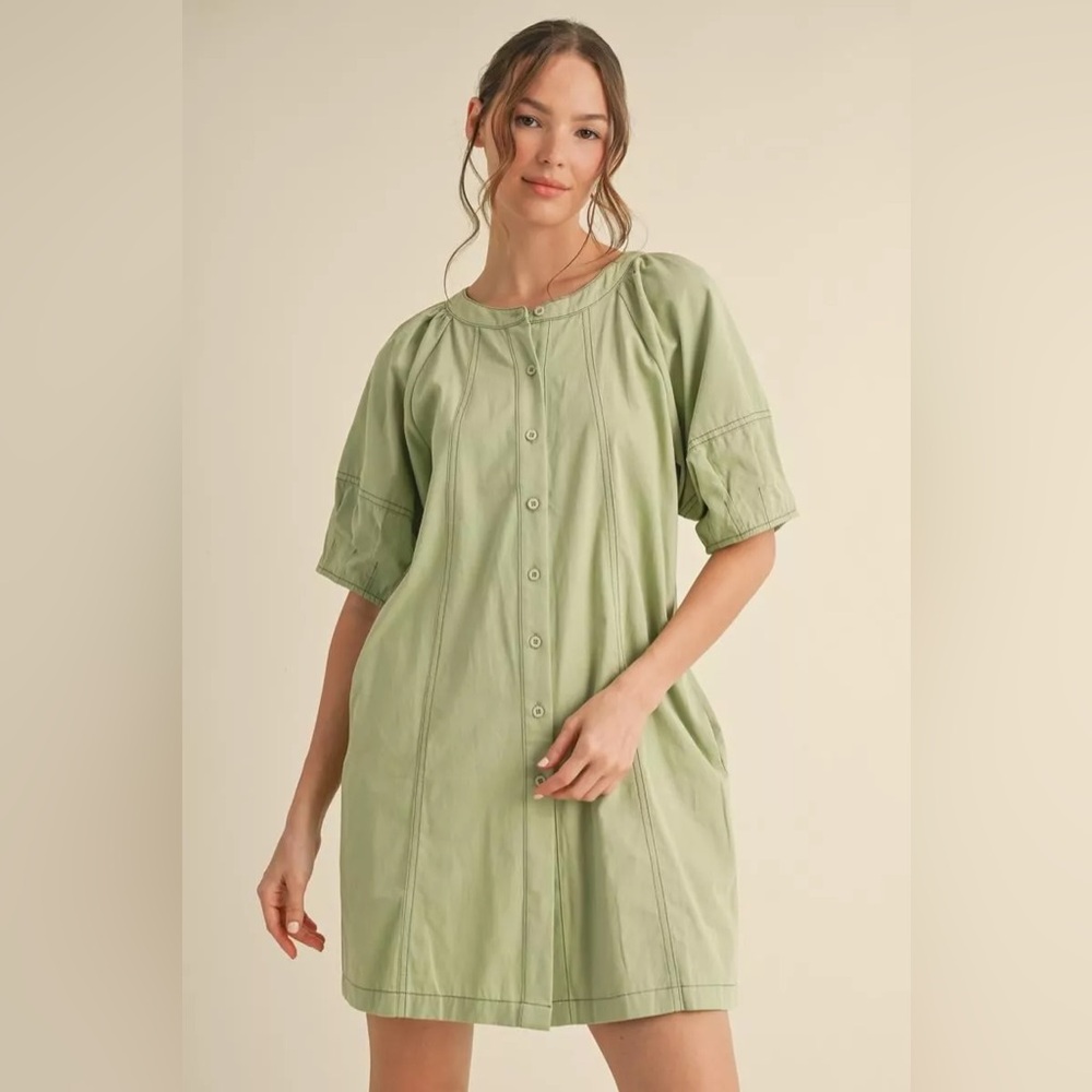 #32 Firm💕New! Sage Green Cotton Dress with beautiful sleeves
